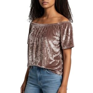 Pink Crushed Velvet Top Scoop Neck Medium